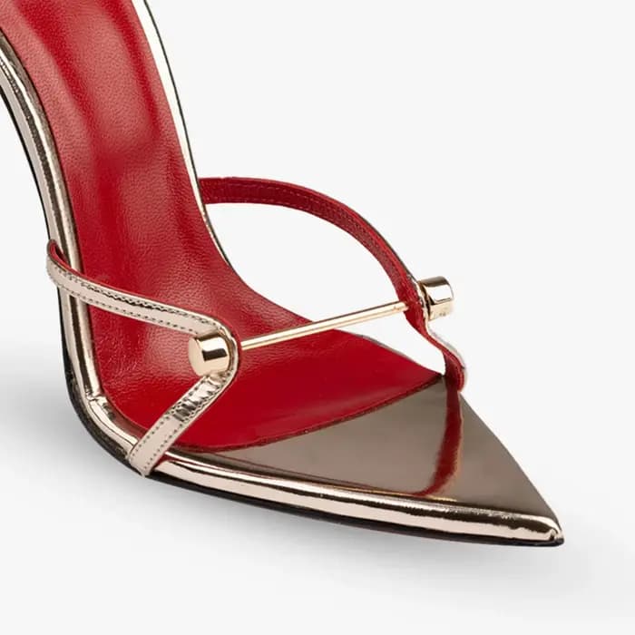 Arden Furtado 2025 été talons pointus à fins boucle en métal pantoufles Super haut talon mot pantouf