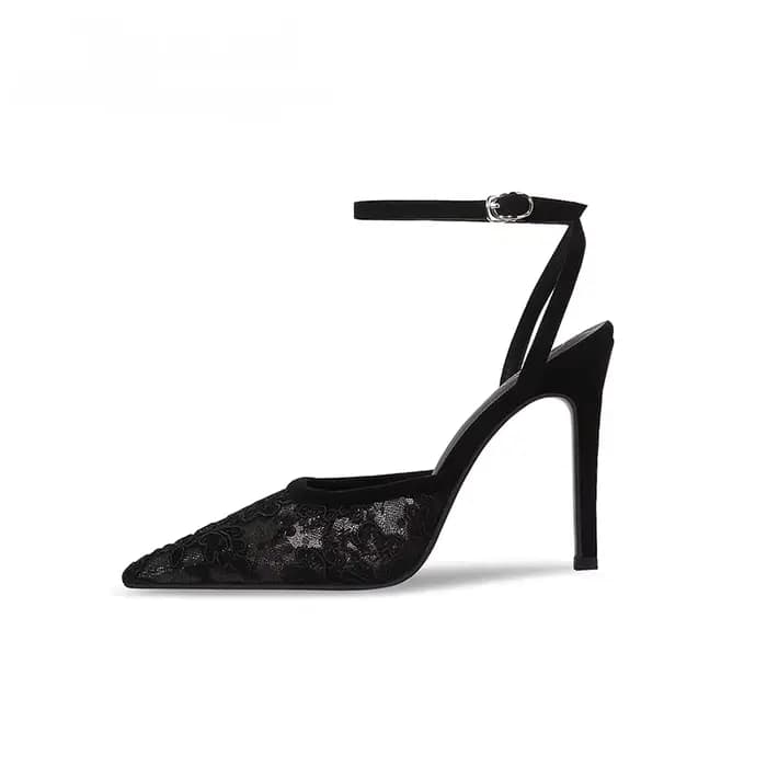 Mode luxe talons hauts femmes Sexy dentelle sandales maille broder élégant pointu dames Slingback fê