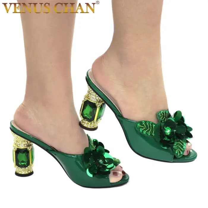 Escarpins africains de couleur verte, chaussures d'été à talons hauts pour femmes, chaussures de mar