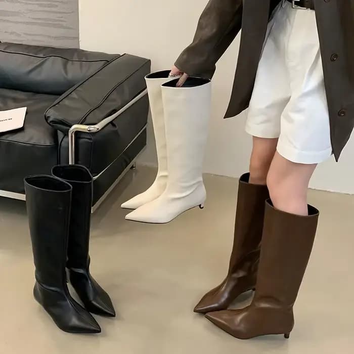 Eilyken automne hiver Sexy femmes bottes hautes Style de rue bout pointu mince talons bas chaussures