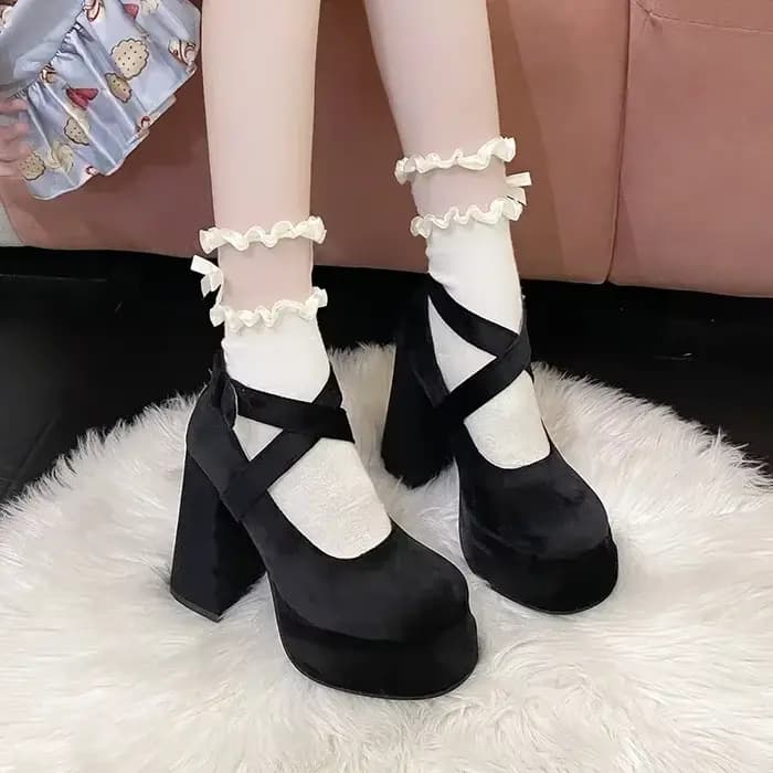 Plate-forme Mary Janes chaussures femmes daim luxe talon haut à lacets tendance Lolita chaussures él