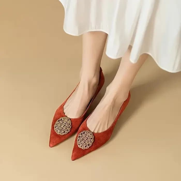 Printemps Design femmes bout pointu chaussures à talons mi-hauts élégant daim cuir banlieue pompes r