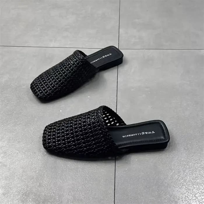 Mules tissées ajourées futuristes pour femmes, sandales plates à bout fermé en maille métallique, à 