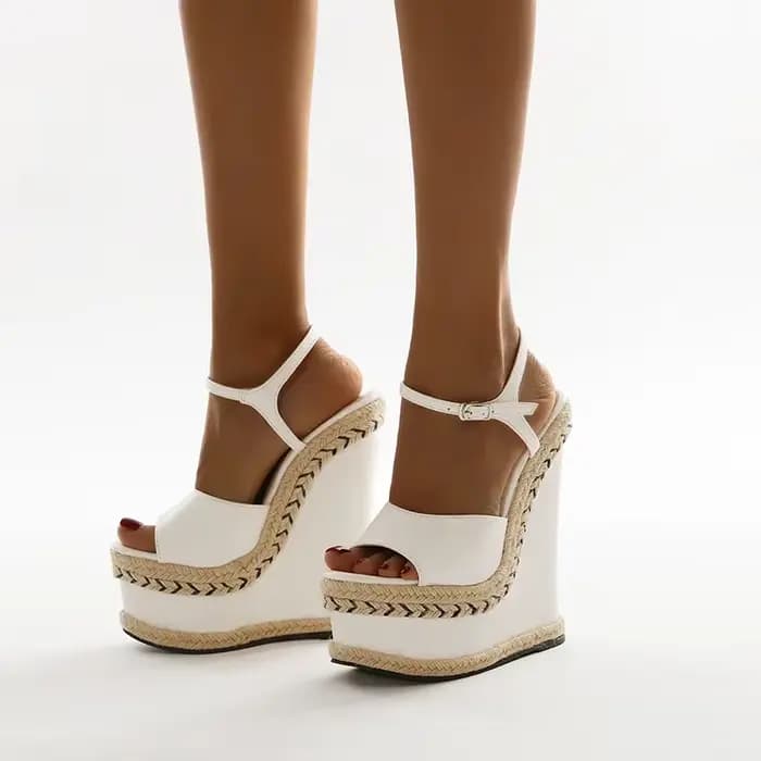 Sandales blanches à talons compensés pour femmes, taille 35-42, mode d'été, bout ouvert, sangle à bo