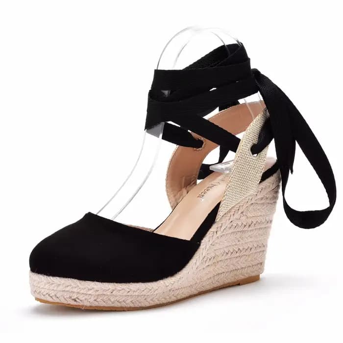 Sandales compensées à plateforme pour femmes, style espadrille, à bout fermé, avec bride de cheville