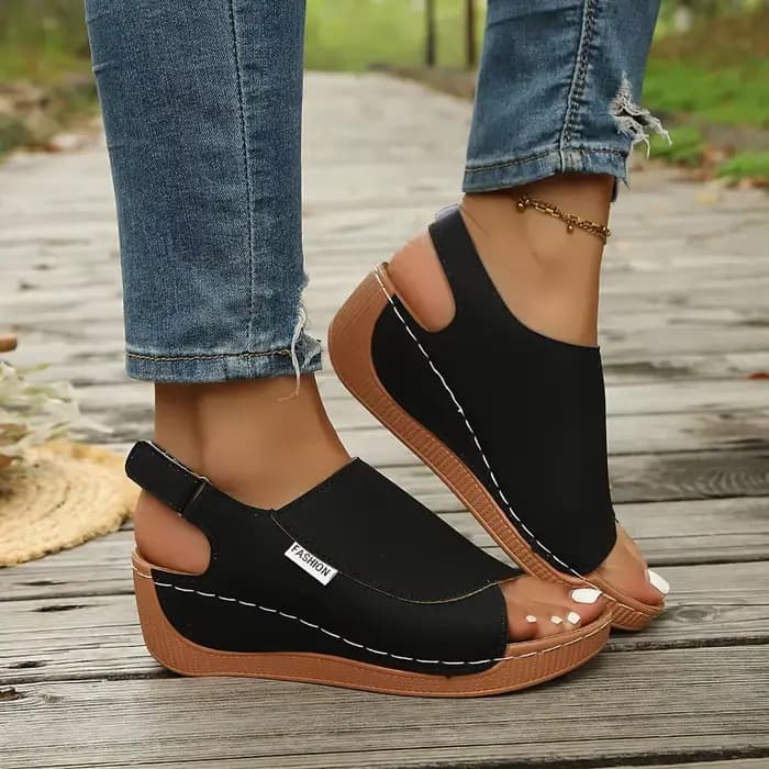 Nouvelles sandales compensées élégantes pour femmes, chaussures d'été de luxe à bout ouvert, sandale
