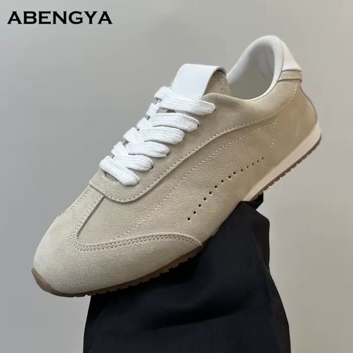 Mocassins plats en daim kaki pour femmes, chaussures de marche en cuir à lacets, espadrilles décontr