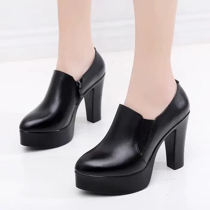 Escarpins à plateforme à bout profond et talon carré en cuir fendu pour femme, collection automne 20