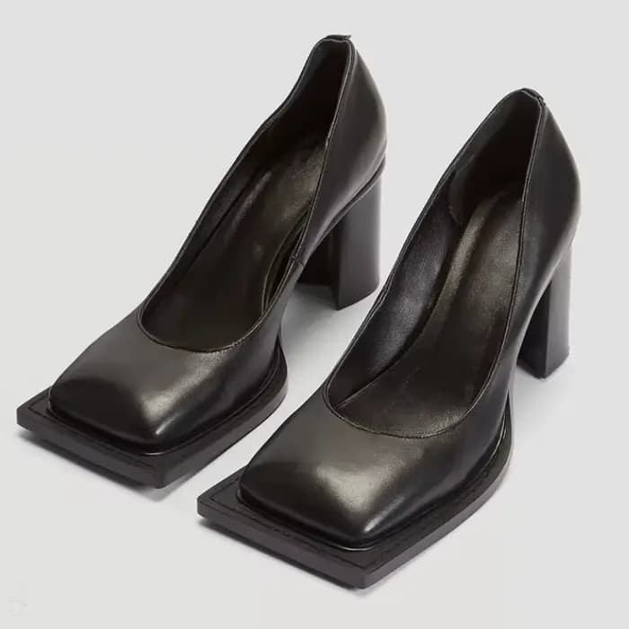 Escarpins rétro noirs à talons épais pour femmes, chaussures De styliste peu profondes à bout carré,