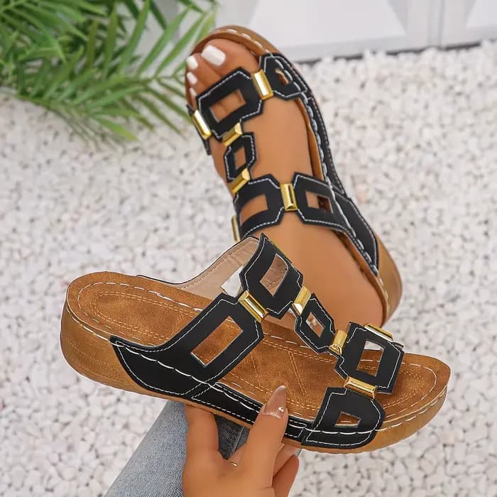Sandales géométriques tendance pour femmes, chaussures polyvalentes à semelles souples pour un usage