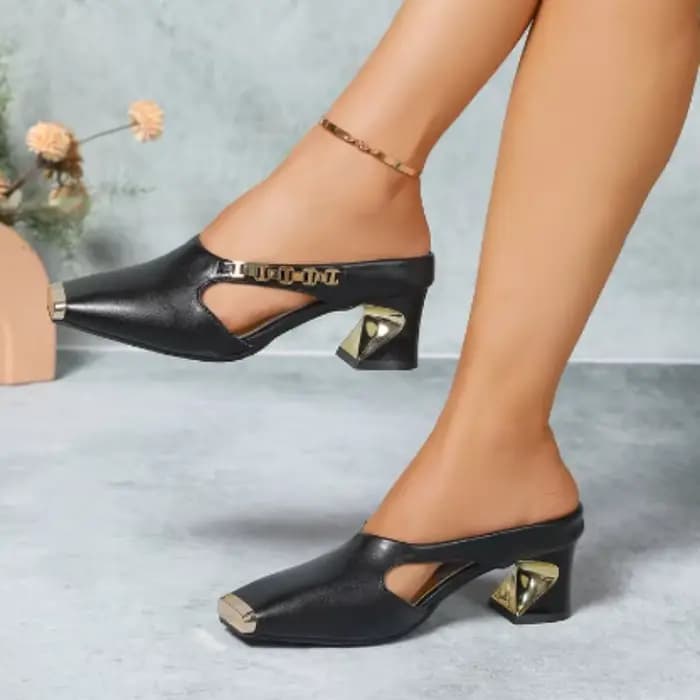Talons hauts femmes pantoufles gros mode Mules chaussures bout carré sandales à talons été 2025 diap