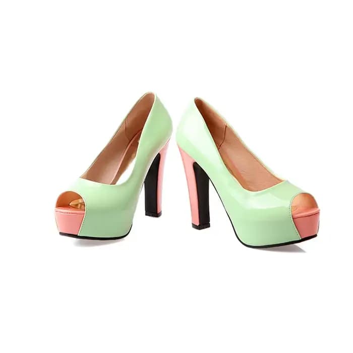 Sandales à talons hauts pour femmes, escarpins en cuir verni à bout ouvert, blanc, rose, vert, à pla