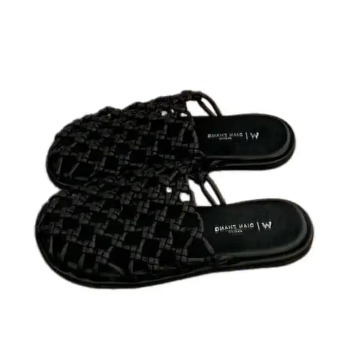 Nouvelles sandales mules tissées ajourées de luxe pour femme, à bout fermé et plates, pour l'extérie