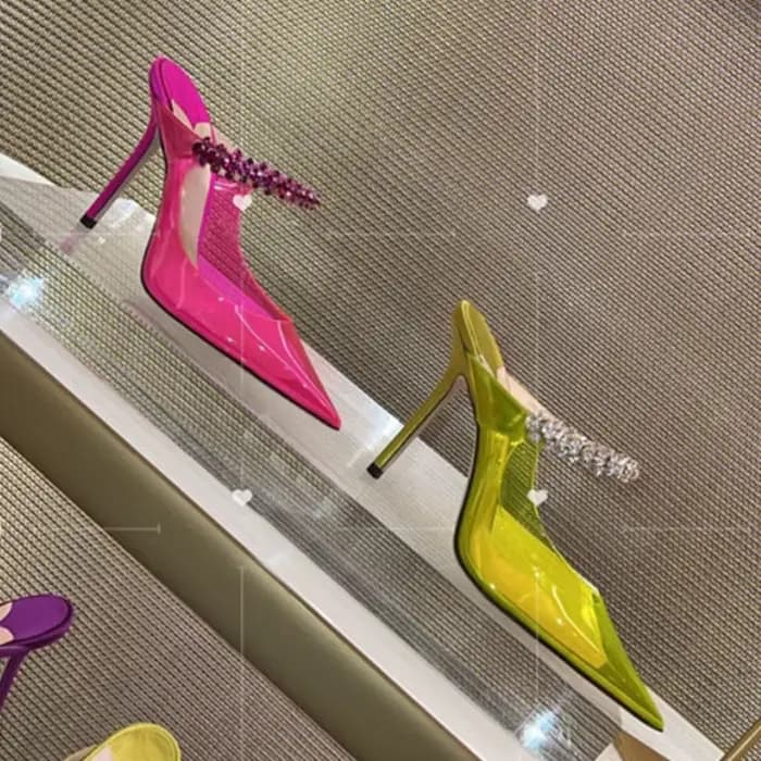 Talons hauts pointus pour dames, talon aiguille avec biscuits, sandales transparentes, escarpins
