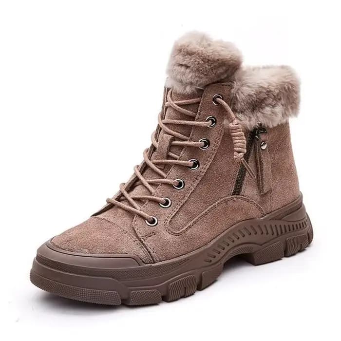 Chaussures d'hiver femmes bottes de neige semelle épaisse chaud en peluche en cuir véritable marque 
