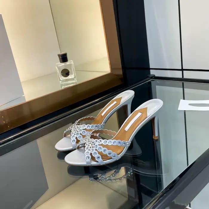 Sandales dorées à talons hauts pour femmes 2026 – Nouveauté mode, mules élégantes en strass et crist