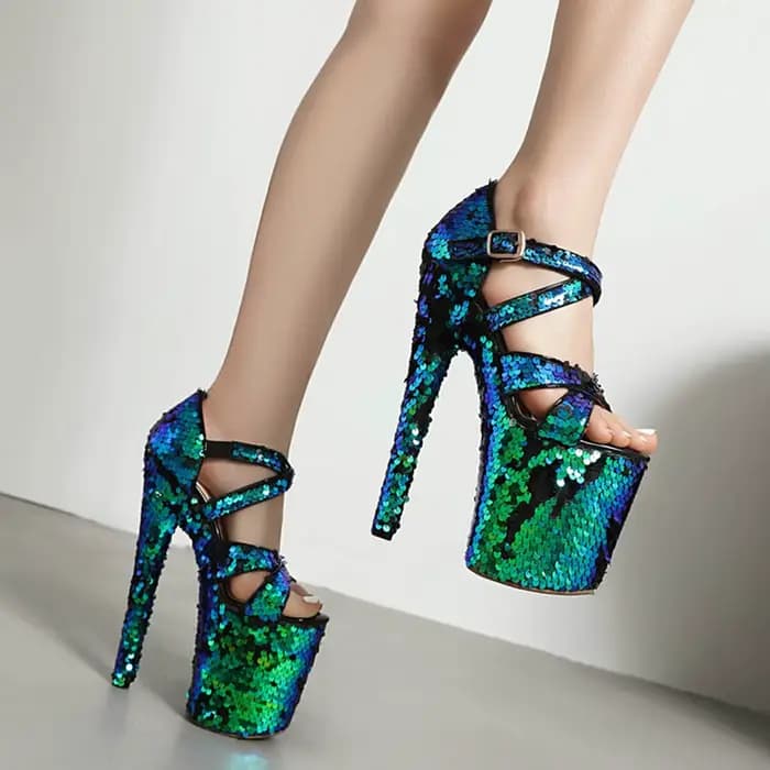 Sandales pour femmes à talons hauts brillants, bout ouvert, sexy, pour soirée, mariage, chaussures d