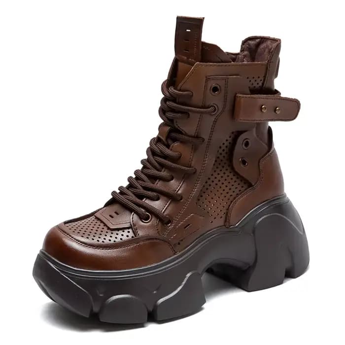 DRKANOL 2026 été Cool bottes femmes 100% en cuir véritable bout rond évider respirant épais talon ha