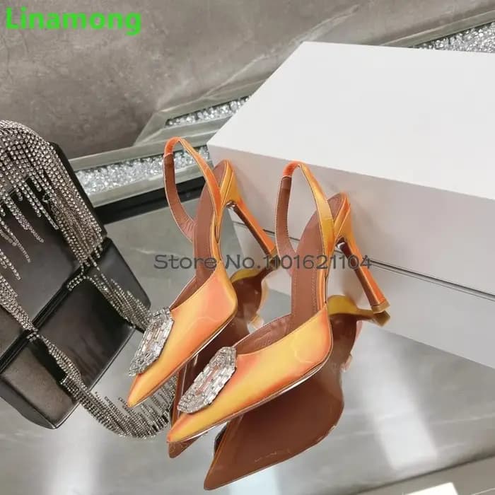 Escarpins de luxe en cristal circulaire, talon haut fin, Parker pointu, sangle arrière, Slingback, m