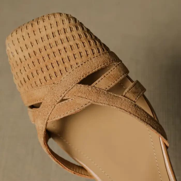 Danxuefei femmes daim naturel cuir bride à la cheville sandales bout carré 4 cm d'épaisseur med talo