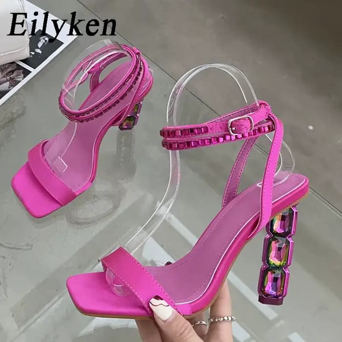 Eilyken été cristal embelli sandales à talons hauts femmes diamant bout ouvert bride à la cheville s