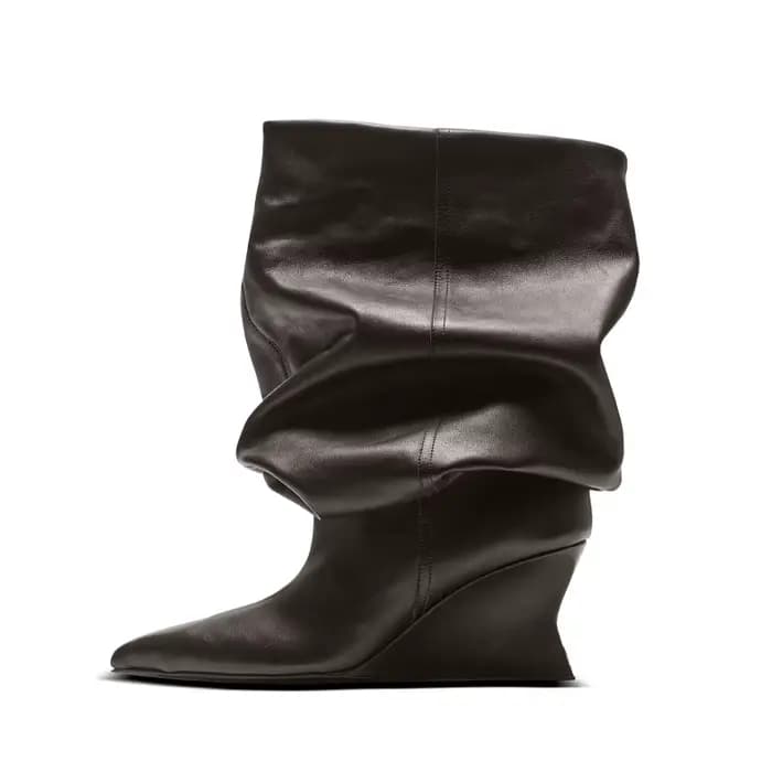 2026 femmes talon compensé 7.5 cm talons hauts mi-mollet Cool bottes talon incliné défilé de mode gr