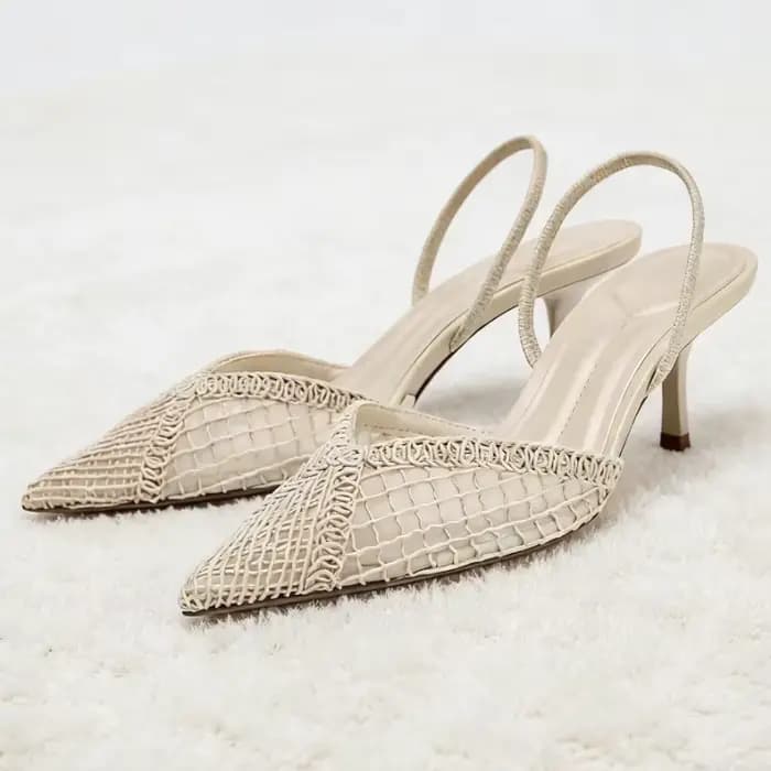 Escarpins confortables en maille tissée pour femme, chaussures d'été à bout pointu et talon fin, cha