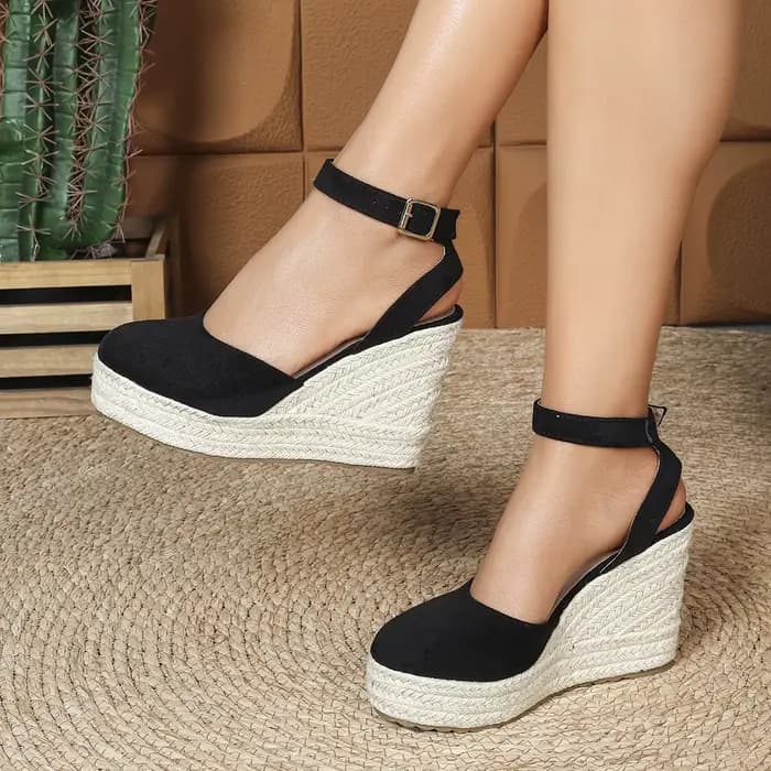 LIHUAMAO sandales à talons en daim compensées espadrilles chaussures plate-forme sandales femmes cha