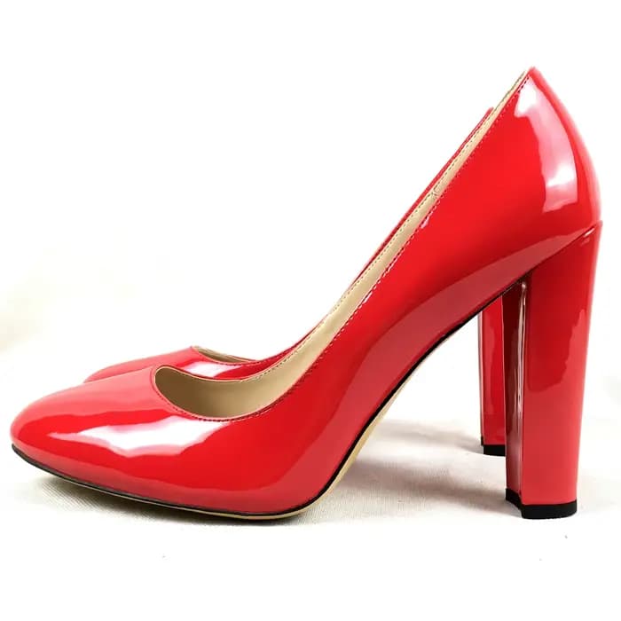 Escarpins à talon carré et bout rond pour femme, en cuir verni, multicolores, pour le bureau
