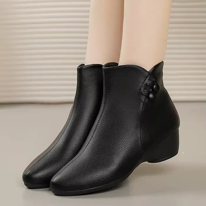 Nouvelles bottines en cuir pour femme 2026 - Bottines confortables à talon épais avec boutons décora