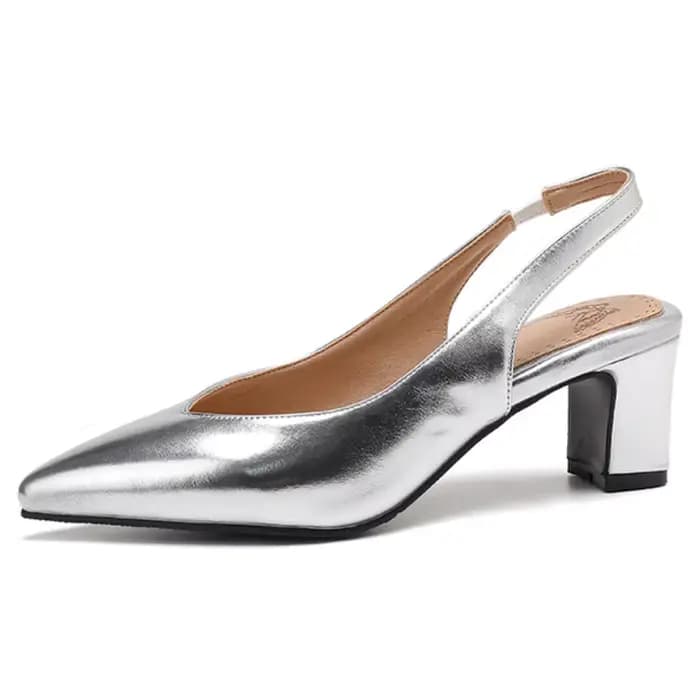 Slingback femmes talons pompes chaussures grande taille 45 luxe or argent bout pointu or argent bloc
