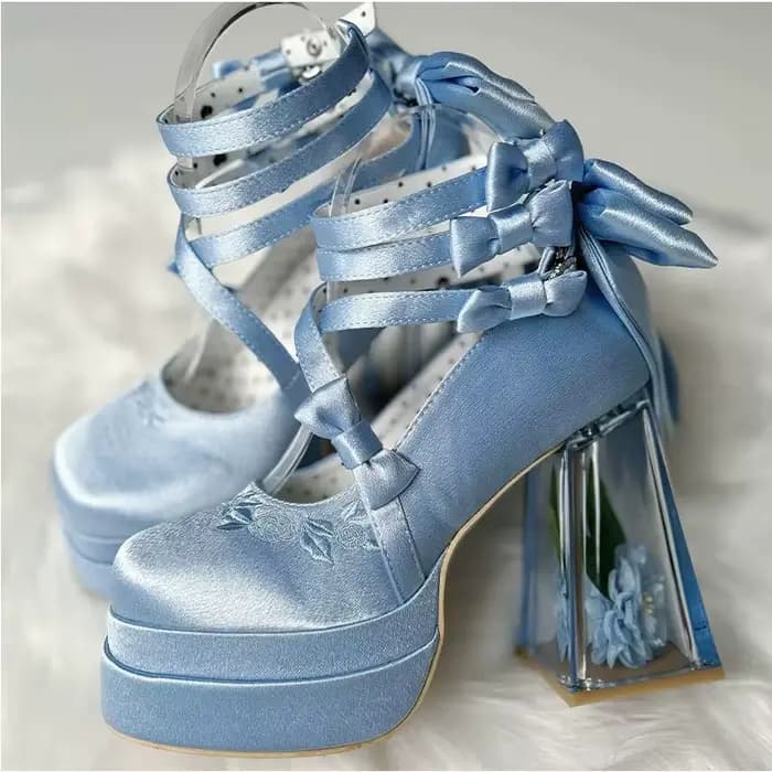 Kawaii 2025 nouveau Original Lolita talons hauts douce fille Satin nœud ruban élégant Mary Jane chau