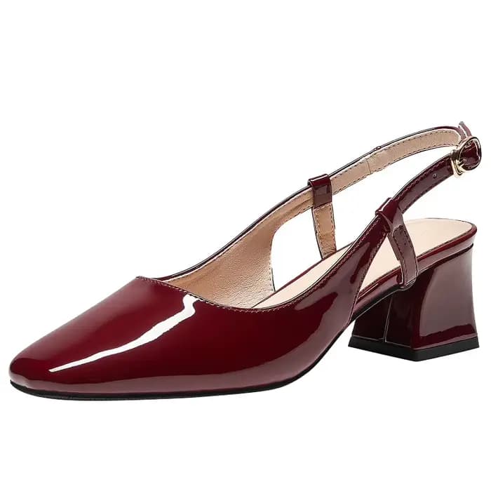 Taille 31-43 été nouveau bloc 5cm talons hauts femmes chaussures en cuir verni tête carrée boucle ch