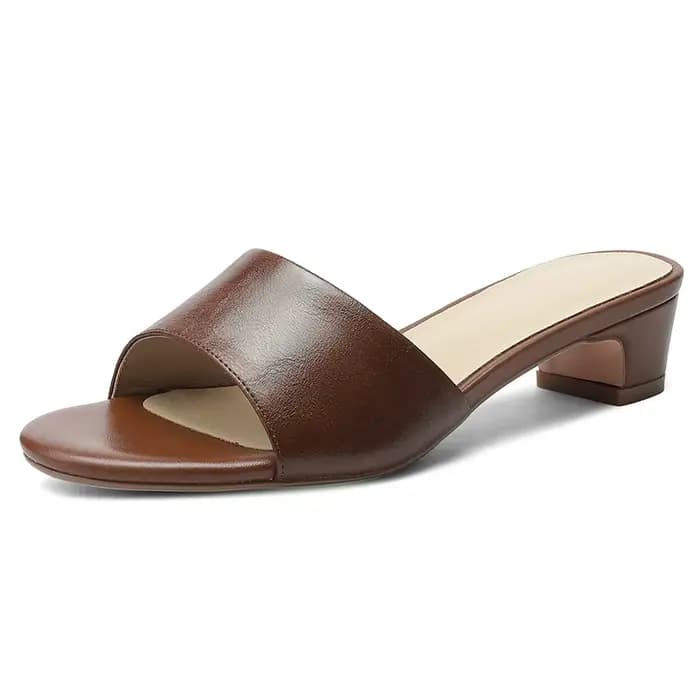 ZHAMTA-Mules en cuir véritable avec chaîne pour femmes, sandales optiques à talons mi-hauts, chaussu
