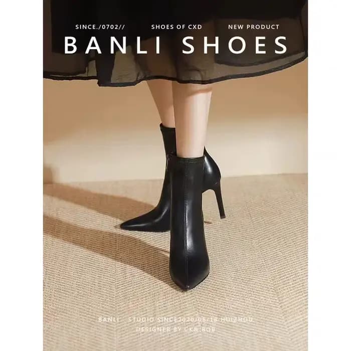 Petites bottines à bout pointu et à talons hauts pour femme, bottes mi-tube à talons aiguilles franç
