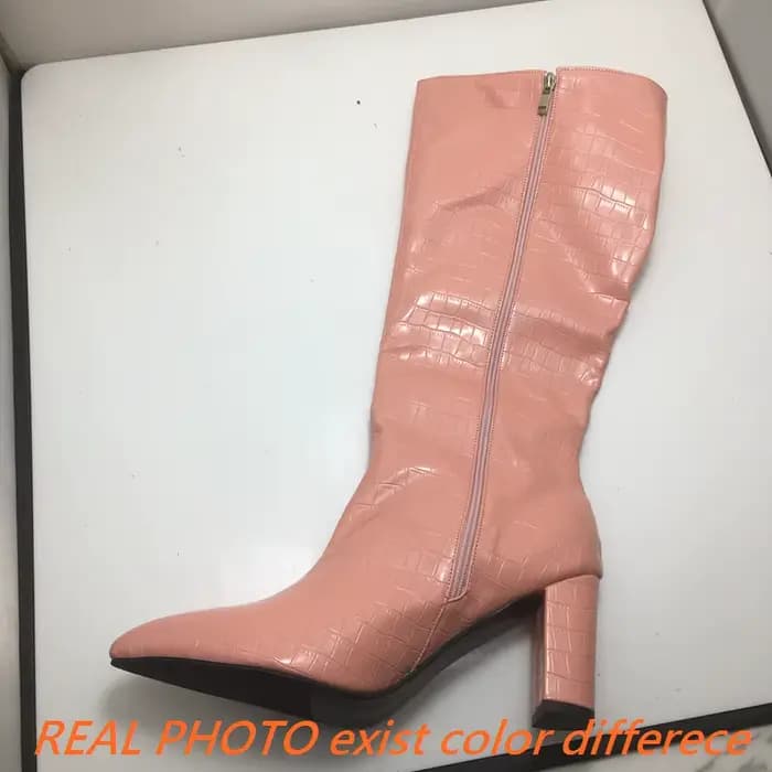 REAVE CAT bottes hautes pour femmes 34 cm bout pointu talon bloc 8.5 cm 46 47 48 chaussons concis S4