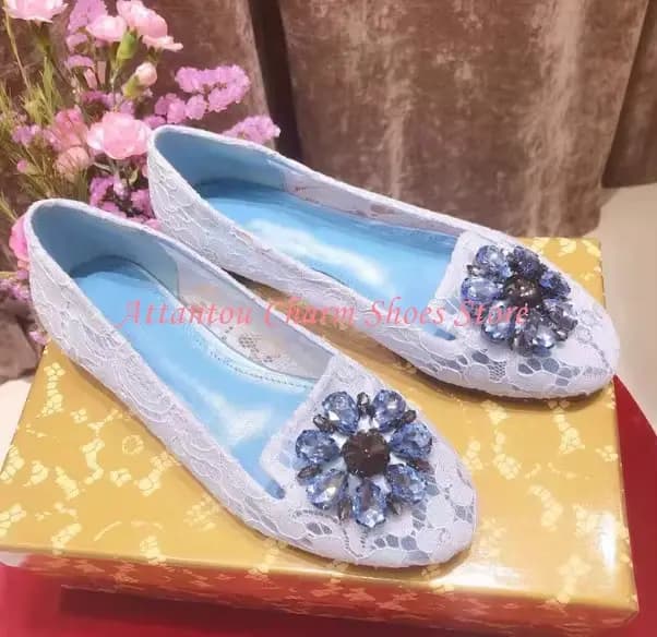 Nouvelles chaussures plates pour femme à bout rond avec décoration florale en cristal, chaussures dé