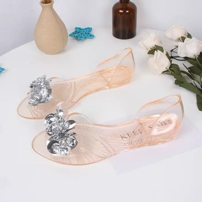 Sandales plates pour femmes, été 2026, pour l'extérieur, style bouche de poisson, en gelée brillante