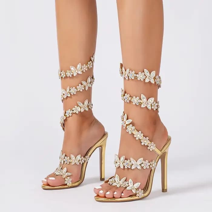 Eilyken été concepteur papillon-noeud cristal sandales Sexy Peep orteil talon mince fête de mariage 