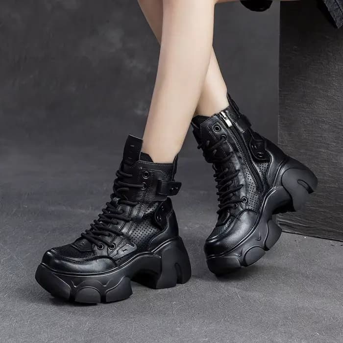 DRKANOL 2026 été Cool bottes femmes 100% en cuir véritable bout rond évider respirant épais talon ha