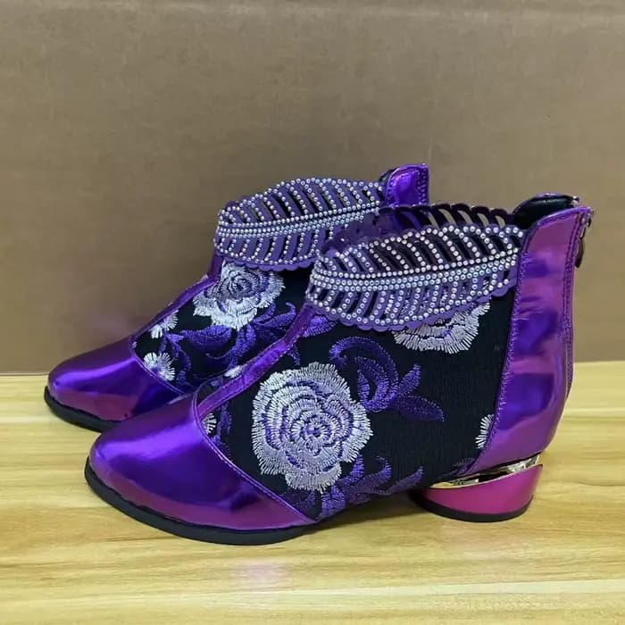 Chaussures brodées à la main pour femmes, bottes de rinçage à talons hauts, bottes de fête, luxe, él