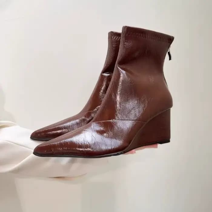 Bottines à talons compensés, bout pointu, fermeture éclair arrière, semelle souple, antidérapantes, 