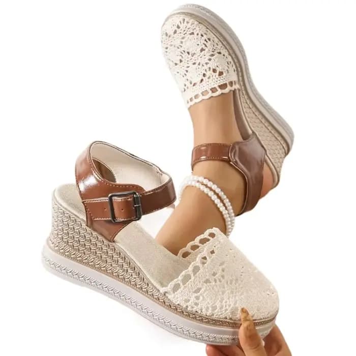 Femmes sandales 2025 été nouvelle mode toile sandales à talons compensés Espadrilles décontractées m