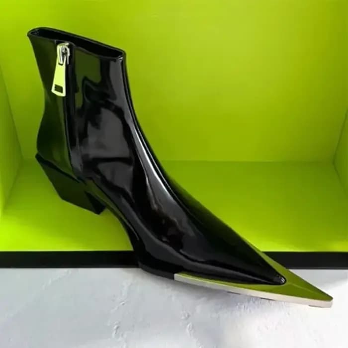 Bottines Chelsea à bout pointu pour femme, bottines de luxe de styliste, talon épais, bout en métal,