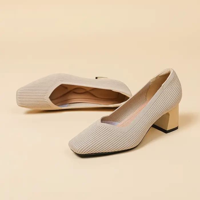 Chaussures à talons hauts pour femmes, confortables, carrées, tricotées, respirantes, hautes (5cm), 