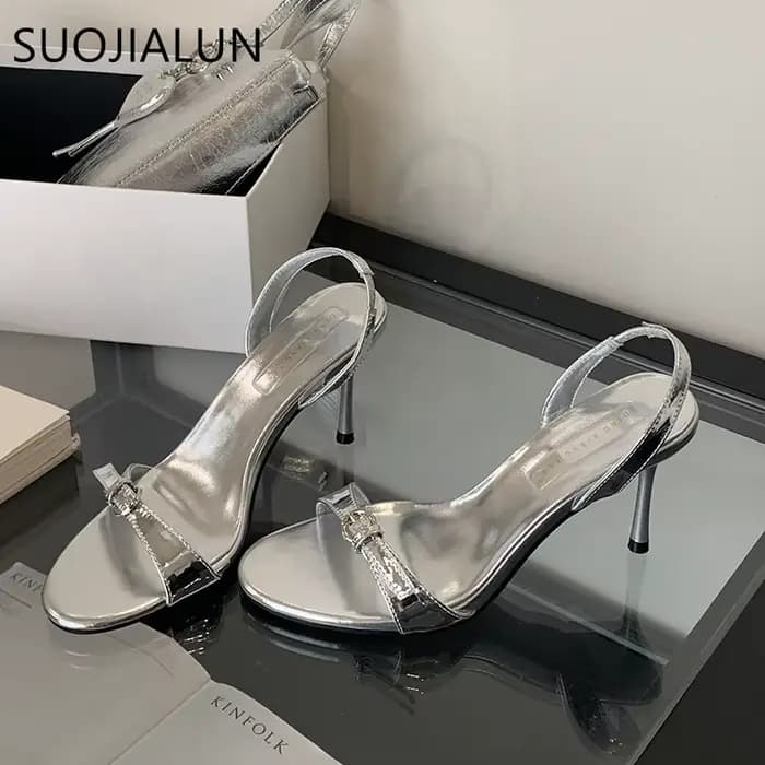 SUOJIALUN-Chaussures de gladiateur élégantes pour femmes, sandales à talons hauts fins, escarpins ha