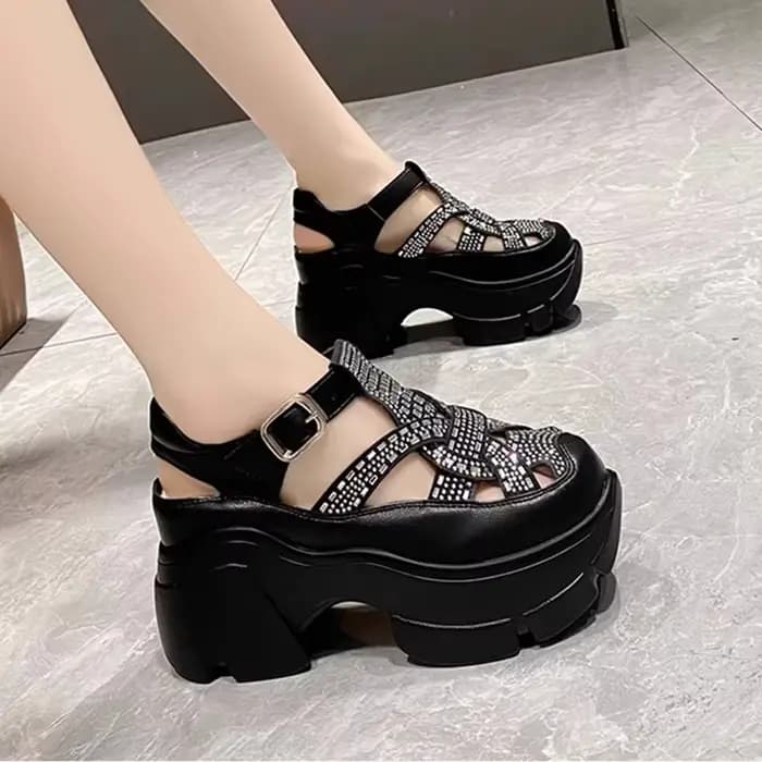 Sandales à Plateforme avec Strass pour Femme, Chaussures d'Été à la Mode, Talons Hauts, 2023