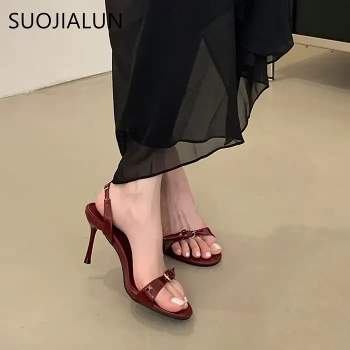 SUOJIALUN-Chaussures de gladiateur élégantes pour femmes, sandales à talons hauts fins, escarpins ha