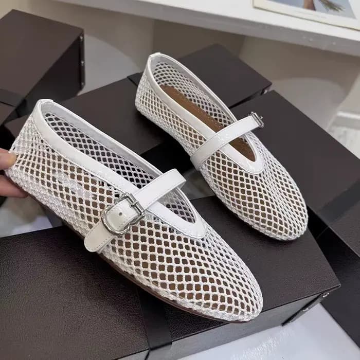 Nouvelles chaussures Mary Jane pour femmes, style résille de pêche, avec semelle plate de type balle