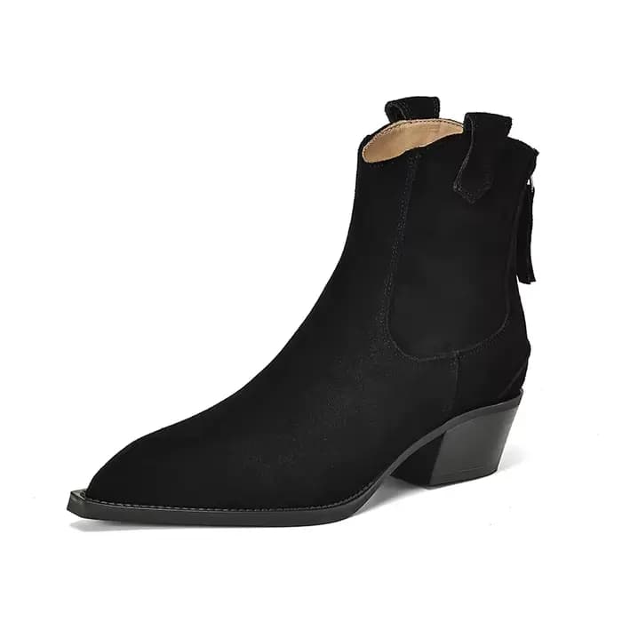 Bottines occidentales en daim naturel pour femmes, tendance 2026, marron, kaki, noir, talons mi-bloc